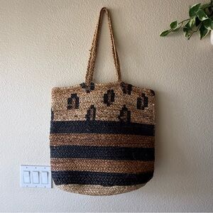 Handwoven Natural and Black Stripe Tote Bag